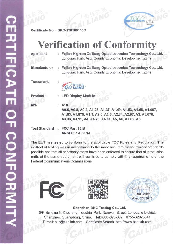 A FCC Certifications