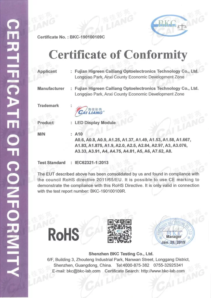 ROHS Certifications
